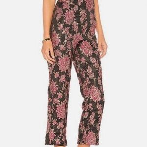 For Love And Lemons Black and Pink Floral Cropped Pants